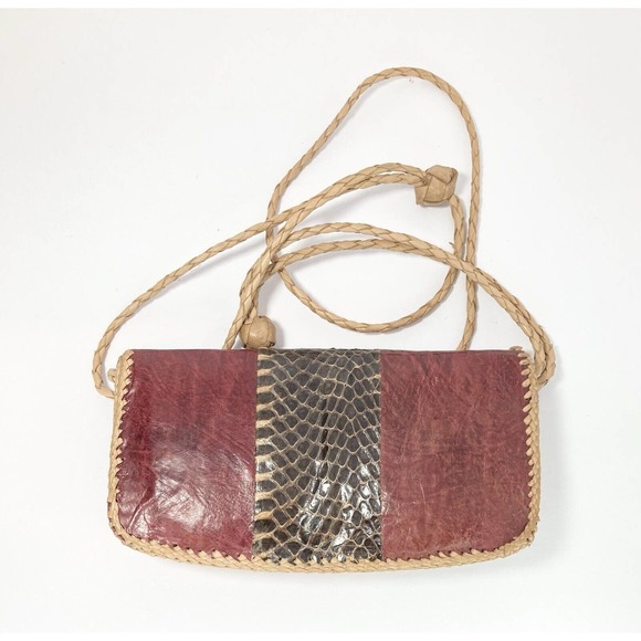 Real Python Snakeskin Burgundy Red Vintage 1970’s Handmade Shoulder Strap Bag - Picture 2 of 8